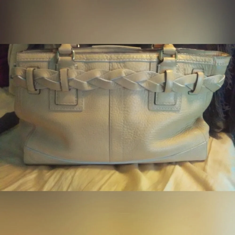 Coach Beige Leather Shoulder Bag with Tassel - Picture 7 of 15
